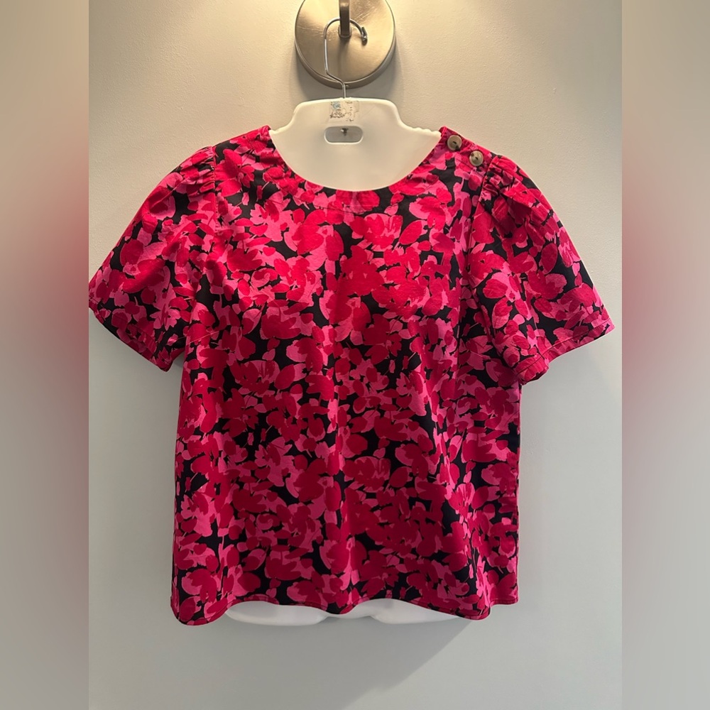 J.Crew floral design ladies blouse  button shoulder detail. Size Medium